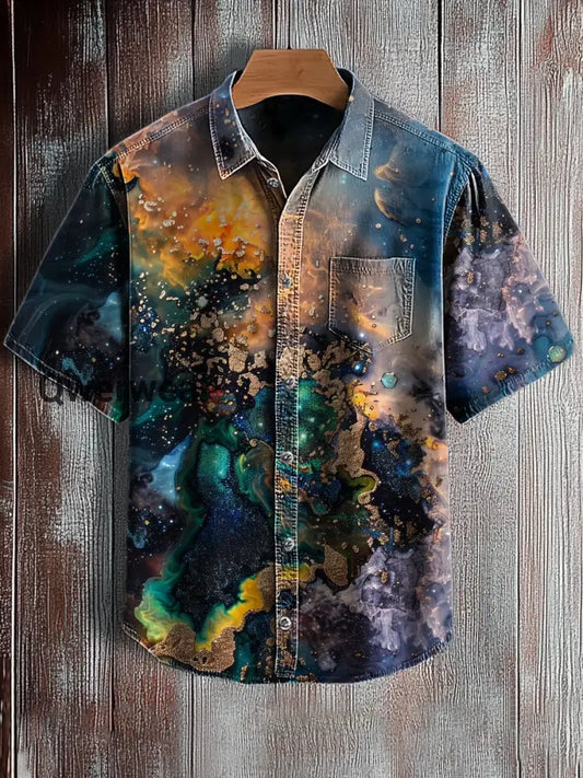Men’s Retro Abstract Art Print Short Sleeve Pocket Shirt A / S Mens shirts