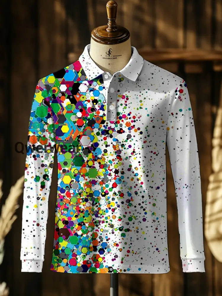 Men’s Retro Abstract Art Print Stand Collar Casual Polo Shirt A / S