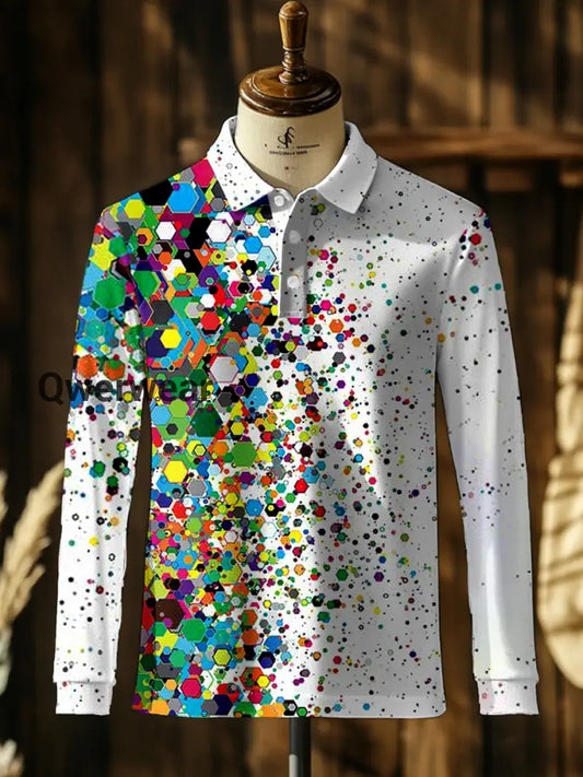 Men’s Retro Abstract Art Print Stand Collar Casual Polo Shirt A / S