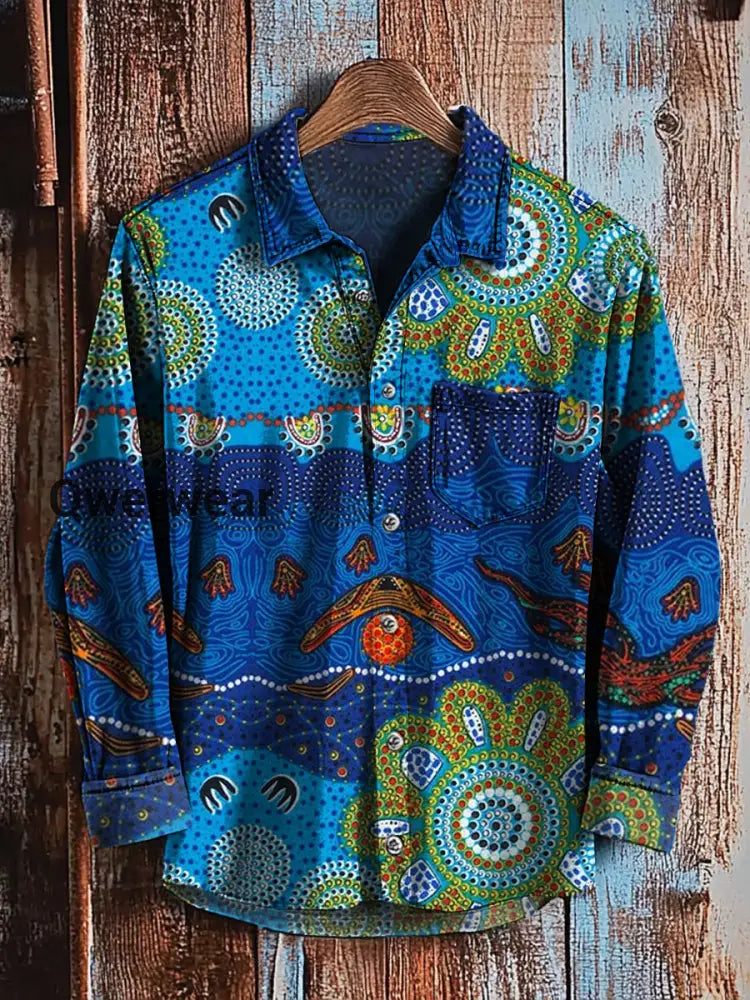 Men’s Retro Art Print Casual Long Sleeve Shirt A / S Mens shirts