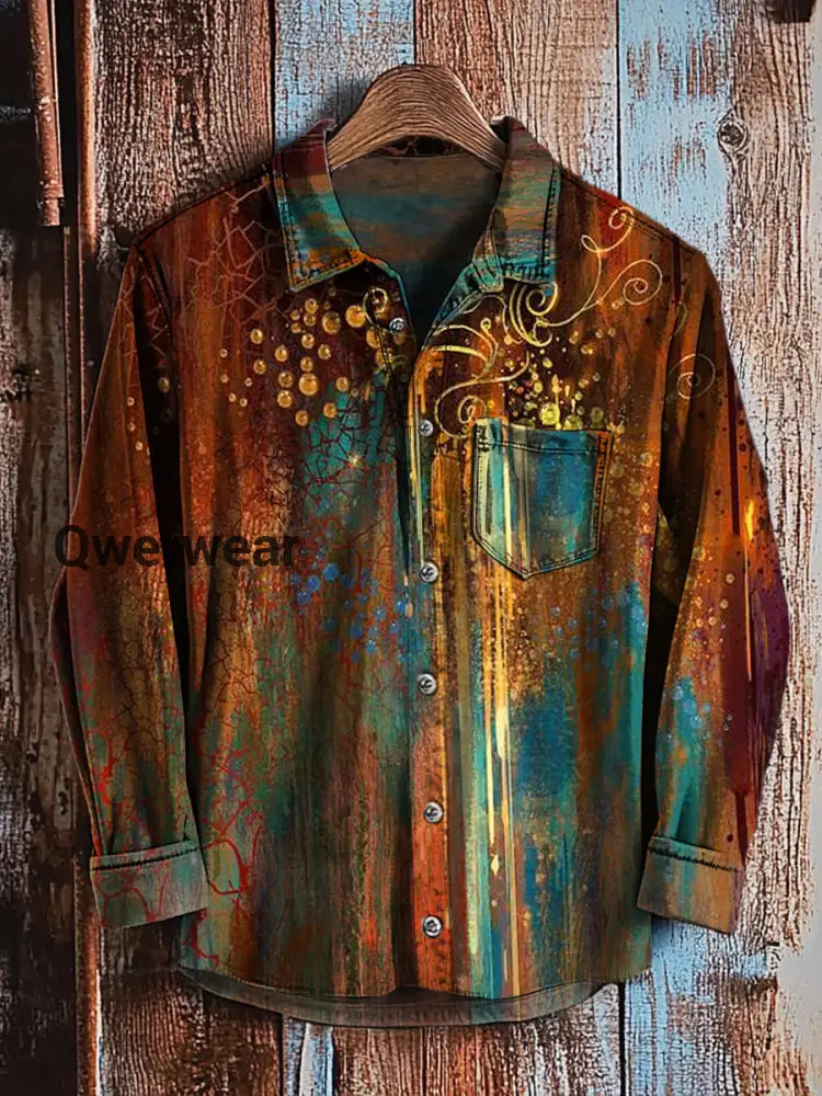 Men’s Retro Art Print Casual Long Sleeve Shirt A / S Mens shirts