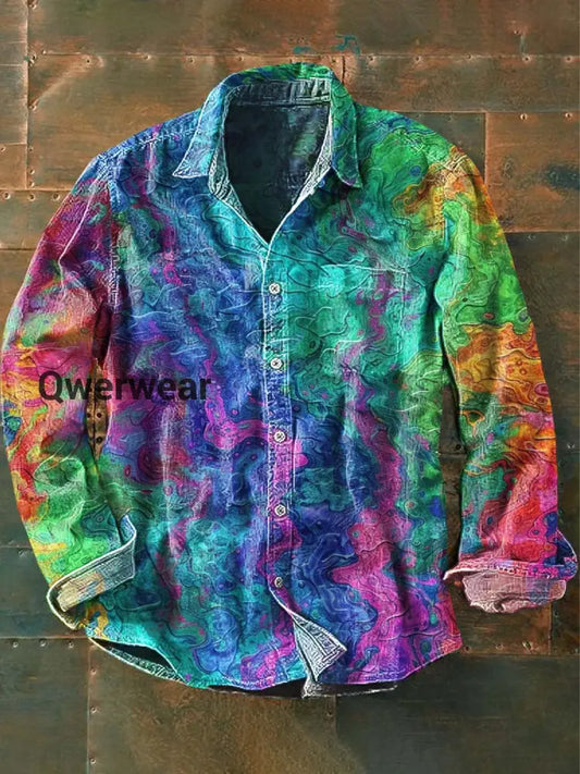 Men’s Retro Colorful Printed Casual Long Sleeve Shirt As picture / S Mens shirts