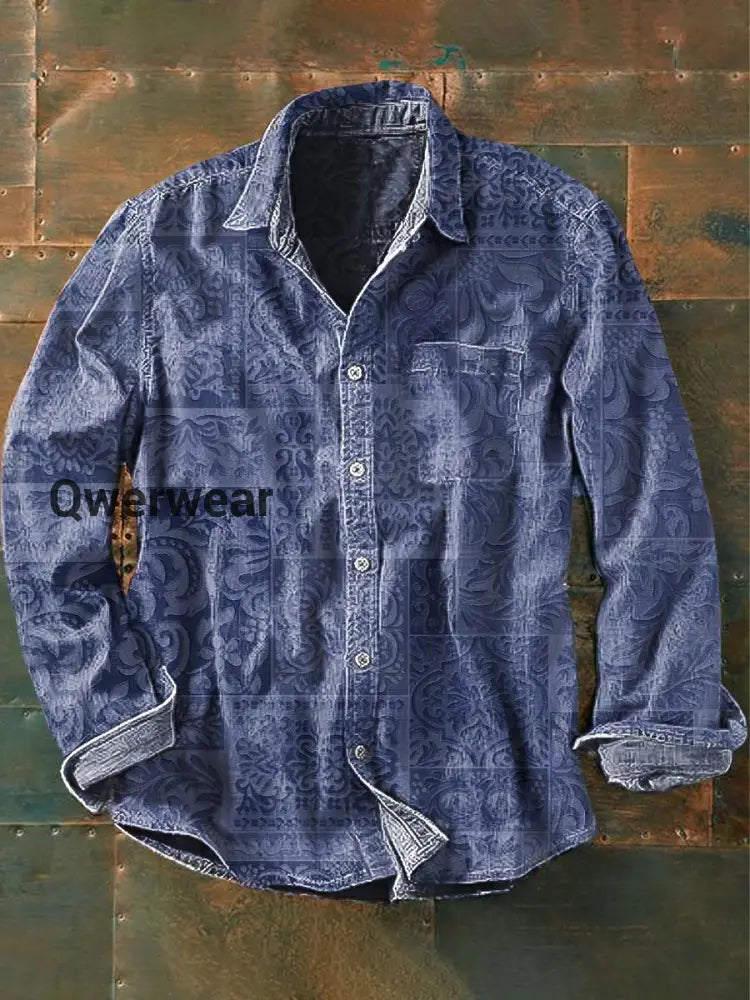 Men’s Retro Ethnic Printed Casual Long Sleeve Lapel Shirt As picture / S Mens shirts