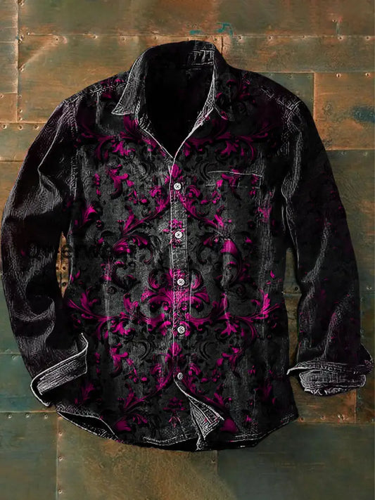 Unisex Men’s Retro Graphic Print Casual Long Sleeve Shirt Black / S Mens shirts