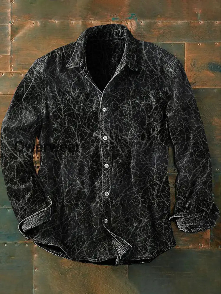 Unisex Men’s Vintage Gothic Dark Texture Abstract Print Casual Long Sleeve Shirt Dark Gray / S Mens shirts