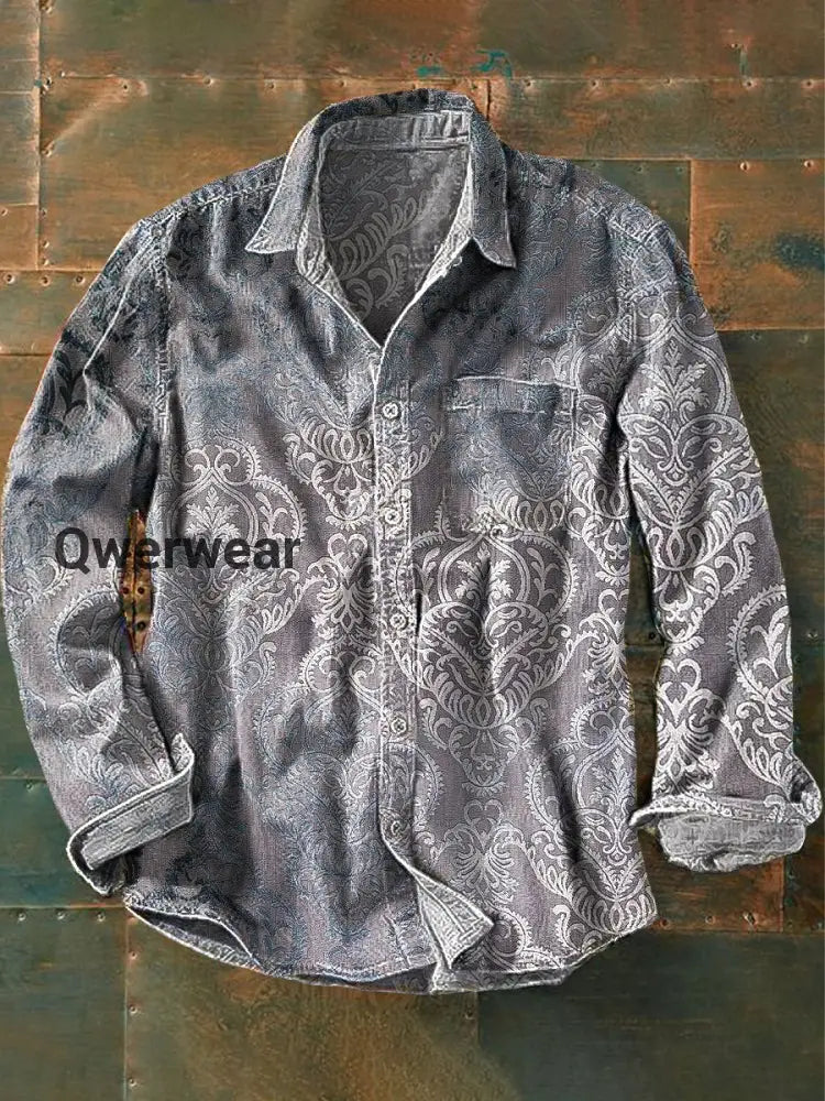 Men’s Vintage Gradient Totem Art Print Long Sleeve Pocket Shirt Colorful / S Mens shirts