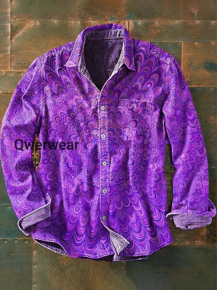 Men’s Vintage Mandala Floral Print Casual Lapel Long Sleeve Shirt As picture / S Mens shirts