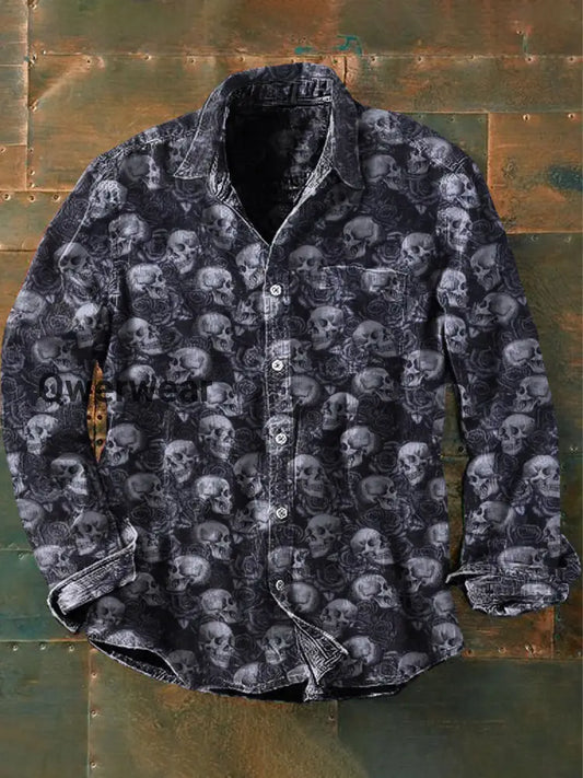 Unisex Men’s Vintage Punk Dark Skulls Abstract Print Casual Long Sleeve Shirt Purple / S Mens shirts