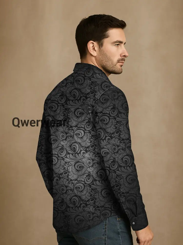 Men’s Vintage Punk Gothic Art Print Casual Long Sleeve Shirt Mens shirts