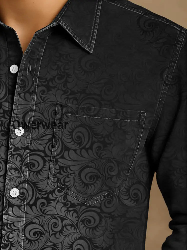 Men’s Vintage Punk Gothic Art Print Casual Long Sleeve Shirt Mens shirts