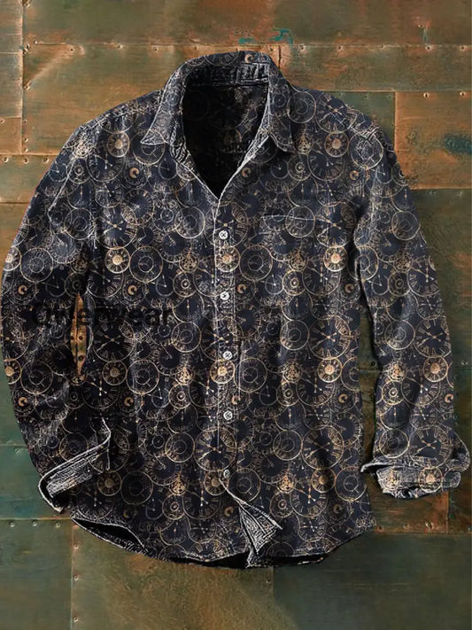 Unisex Men’s Vintage Punk Steampunk Designs Abstract Print Casual Long Sleeve Shirt As picture / S Mens shirts