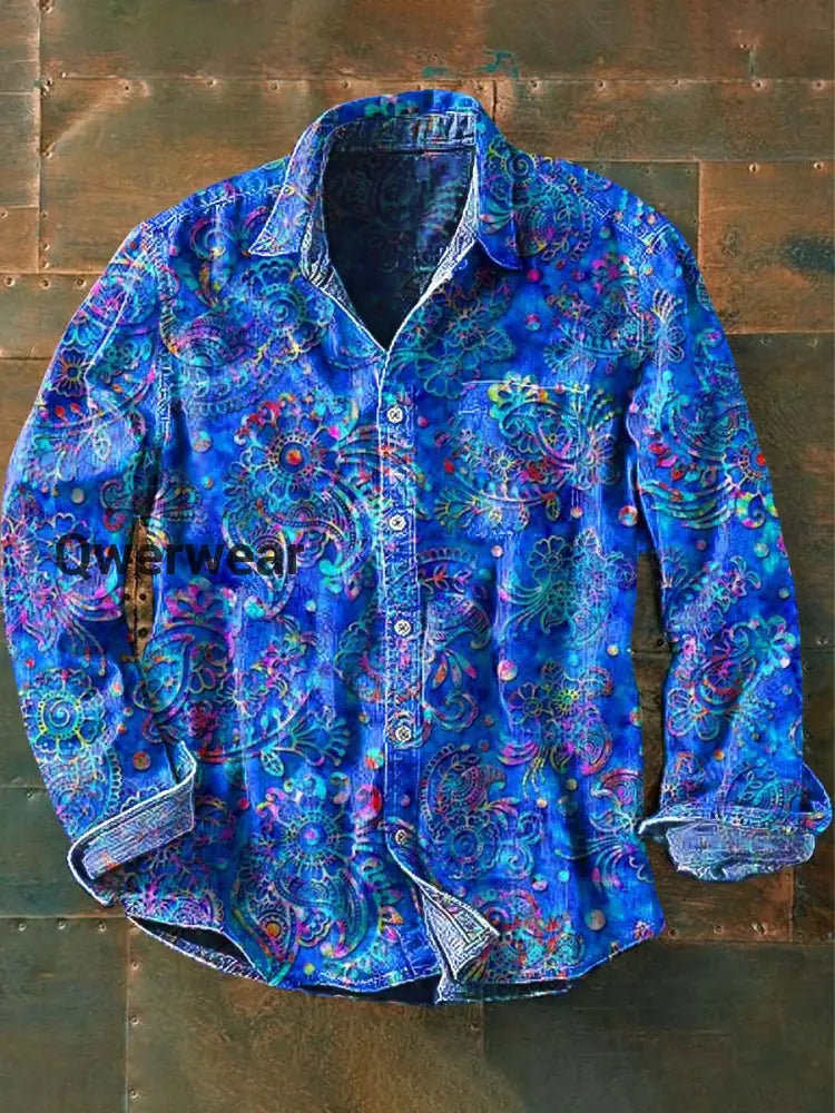 Men’s Vintage Western Print Casual Long Sleeve Shirt As picture / S Mens shirts