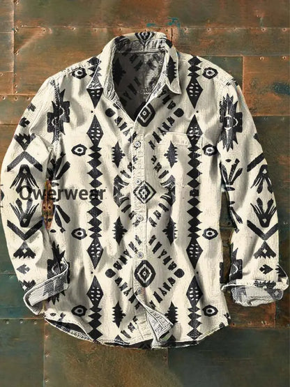 Mens Western Vintage Print Casual Long Sleeve Shirt As picture / S Mens shirts