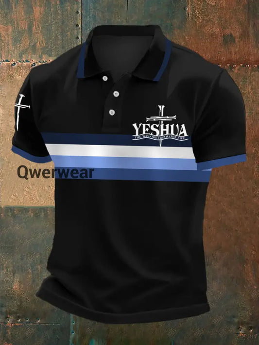 Men’s Yeshua The Way The Truth The Life Stripes Print Casual Polo Black / S