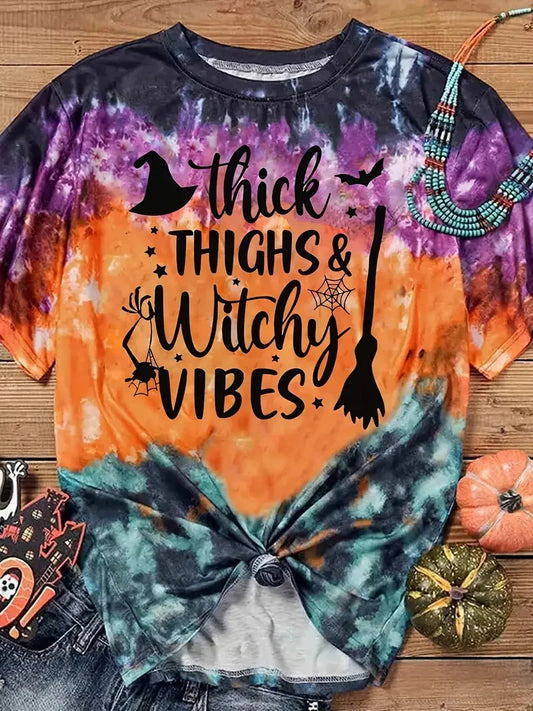 Women's Witch Tie-dye Print Casual T-Shirt