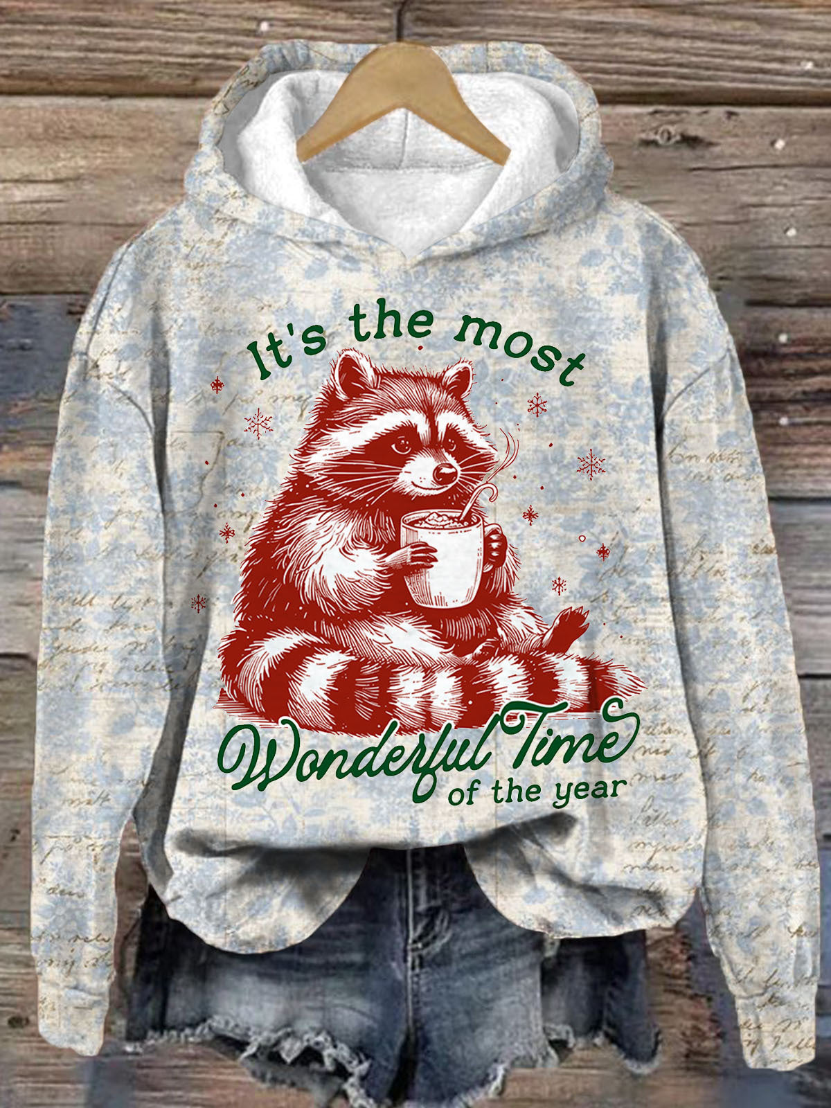 It's The Most Wonderful Time Raccoon Print Long Sleeve Top