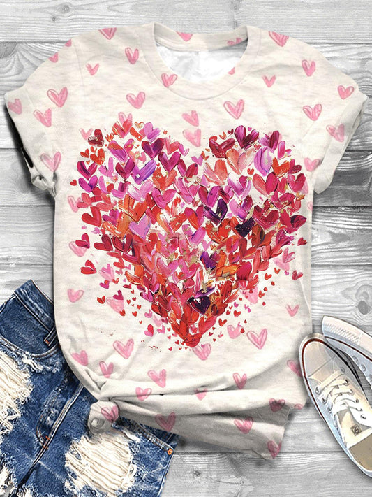 Heart Design Valentines Crew Neck T-shirt