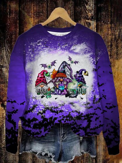 Halloween Dwarf Bat Print Casual Long Sleeve Sweatshirt