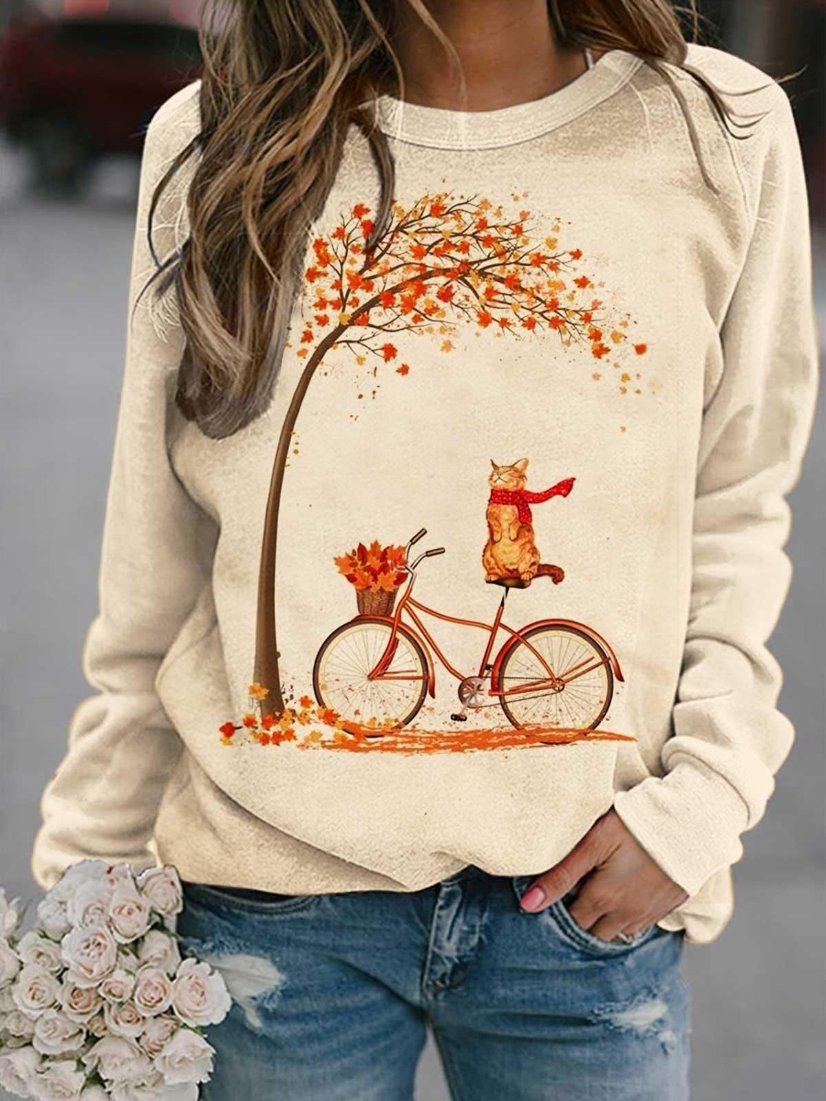 Women's Fall Funny Cat Print Top