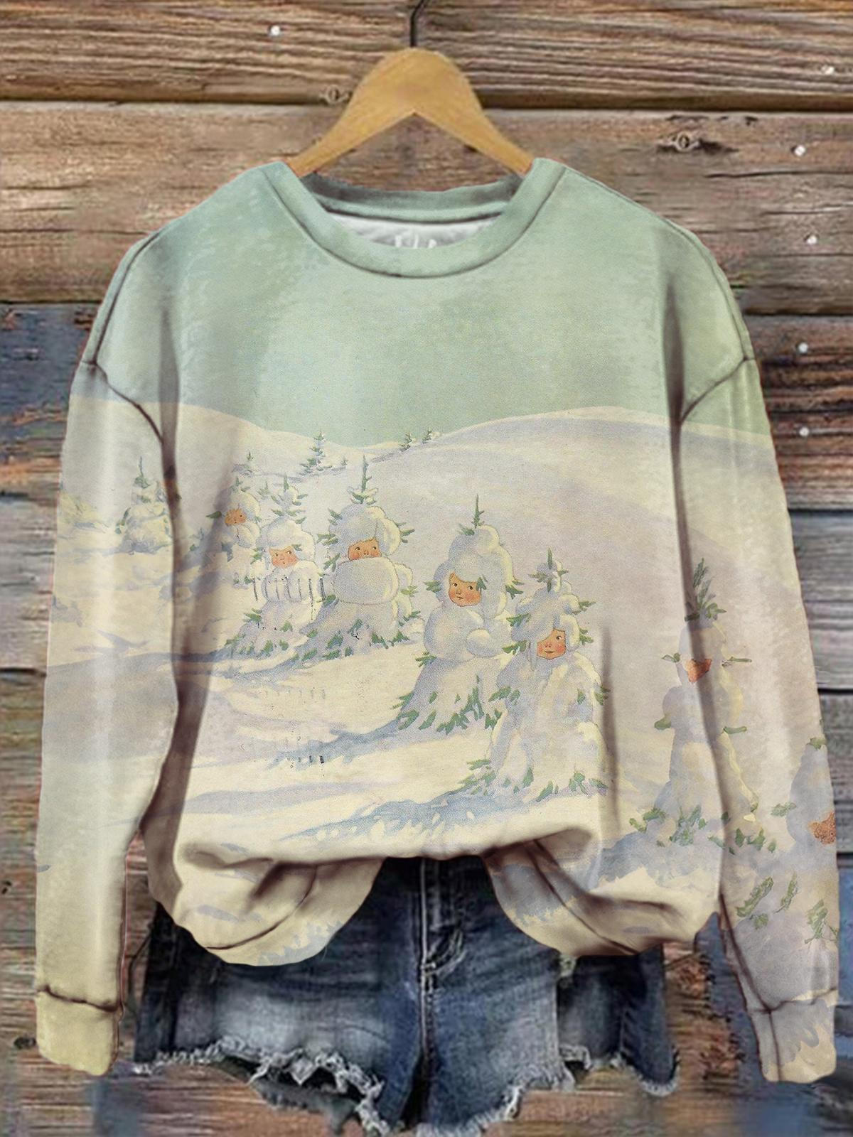 Women's Cute Snowman Winter Travel Print Long Sleeve Top