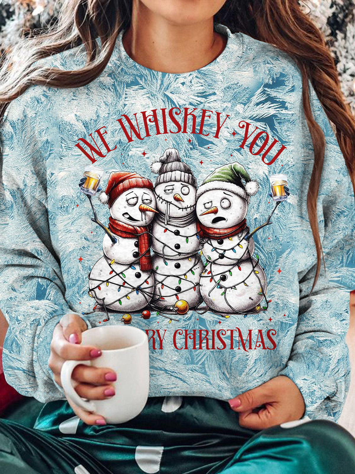 We Whiskey You A Merry Christmas Cute Print Long Sleeve Top