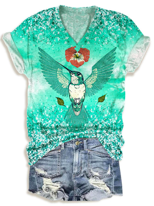 Women's Hummingbird Faith Print V-Neck T-Shirt