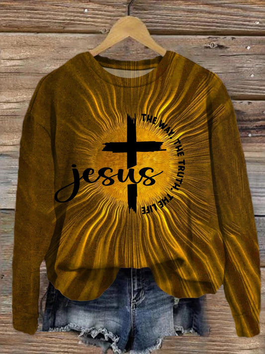 Jesus The Way The Truth The Life Printed Long Sleeve Casual Top