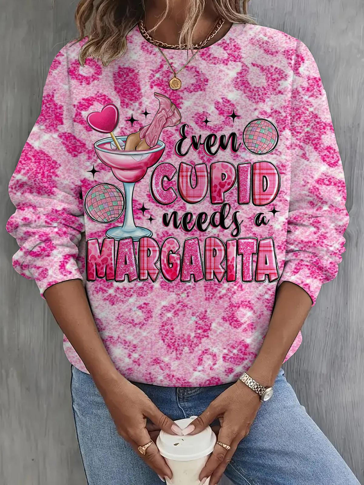 Even Cupid Needs a Margarita Long Sleeve Casual Top