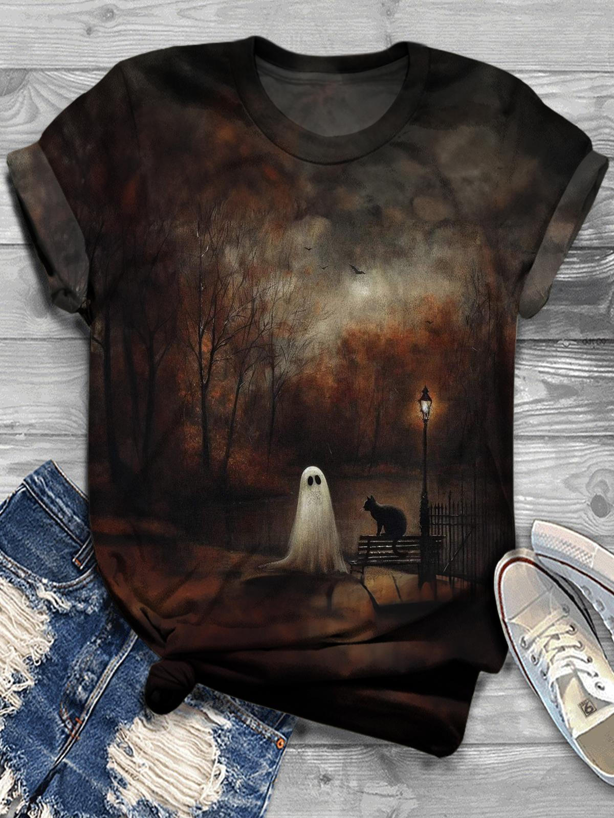 Women's Halloween Elf Dark Forest Print T-shirt