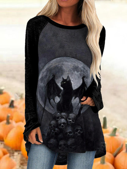 Dark Vampair Cat Print Long Sleeve Top