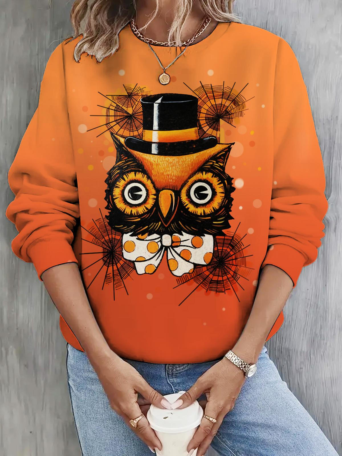 Women's Cute Owl Gradient Print Long Sleeve Top