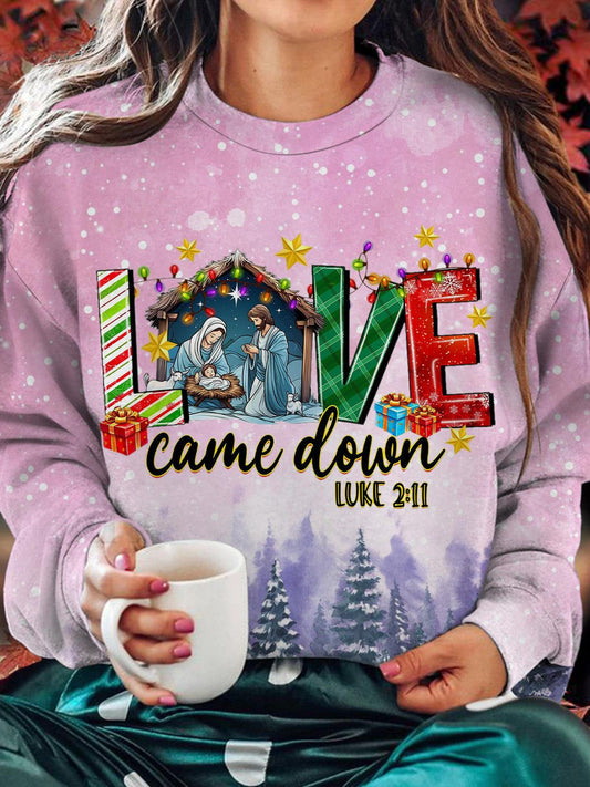 Joy With Baby Jesus Christmas Printed Long Sleeve Casual Top