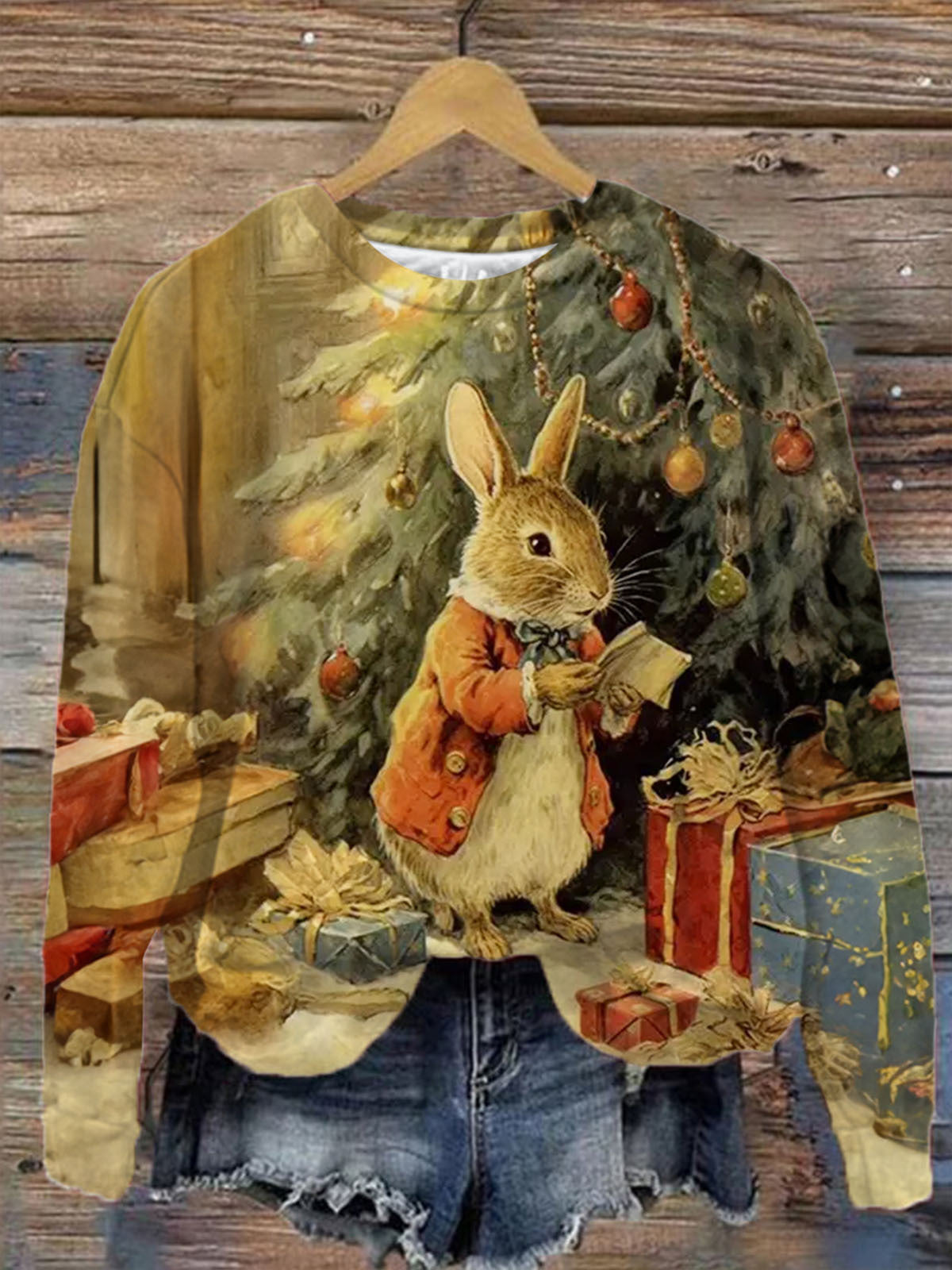 Women's Bunny Christmas Print Long Sleeve Top