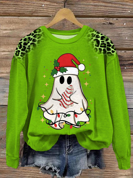 Women's Christmas Santa Ghost Round Neck Long Sleeve Top