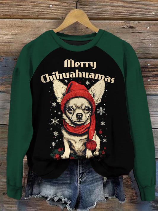 Merry Chihuahuamas Cute Puppy Print Long Sleeve Top