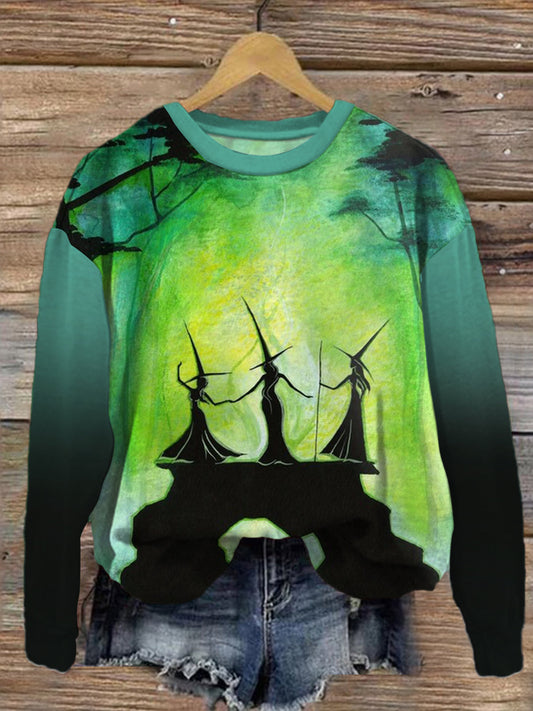 Women's Dancing Witches In The Woods Round Neck Long Sleeve Top