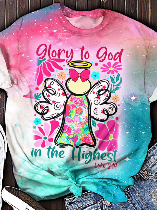 Women's Pink Floral Boho Christian Print Crew Neck T-shirt