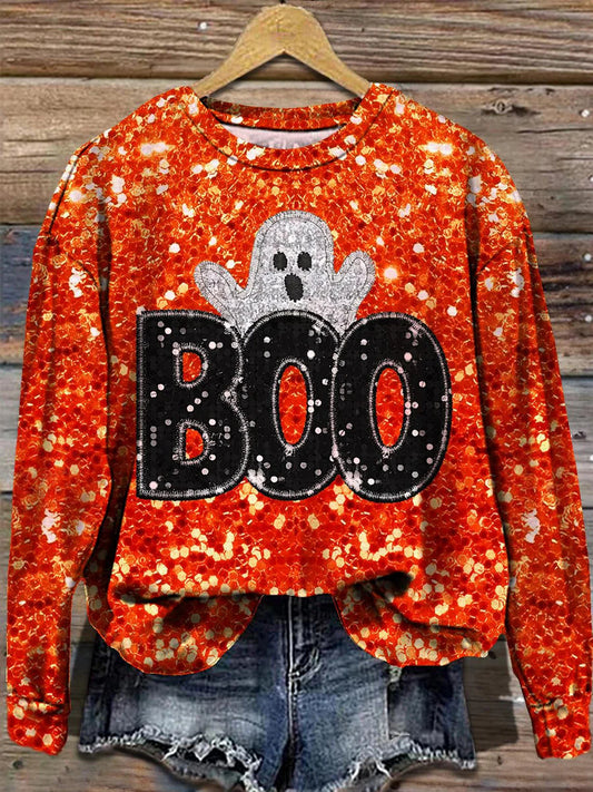 BOO Shiny Ghost Long Sleeve Sweatshirt