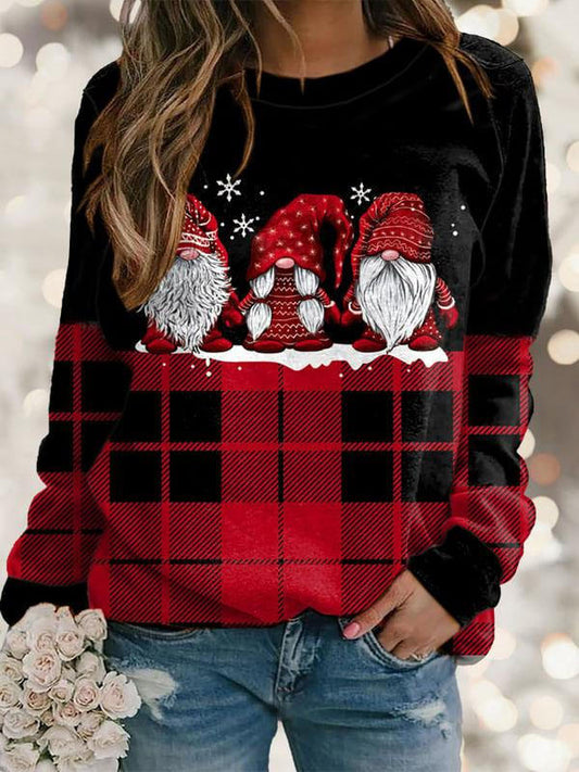 Women's Plaid Gnome Print Raglan Long Sleeve Top