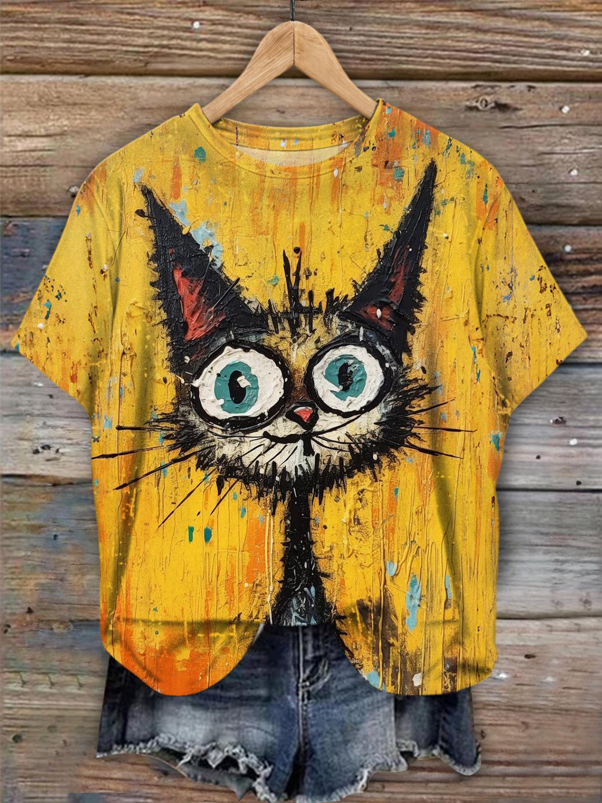 Funny Cat Crew Neck T-shirt