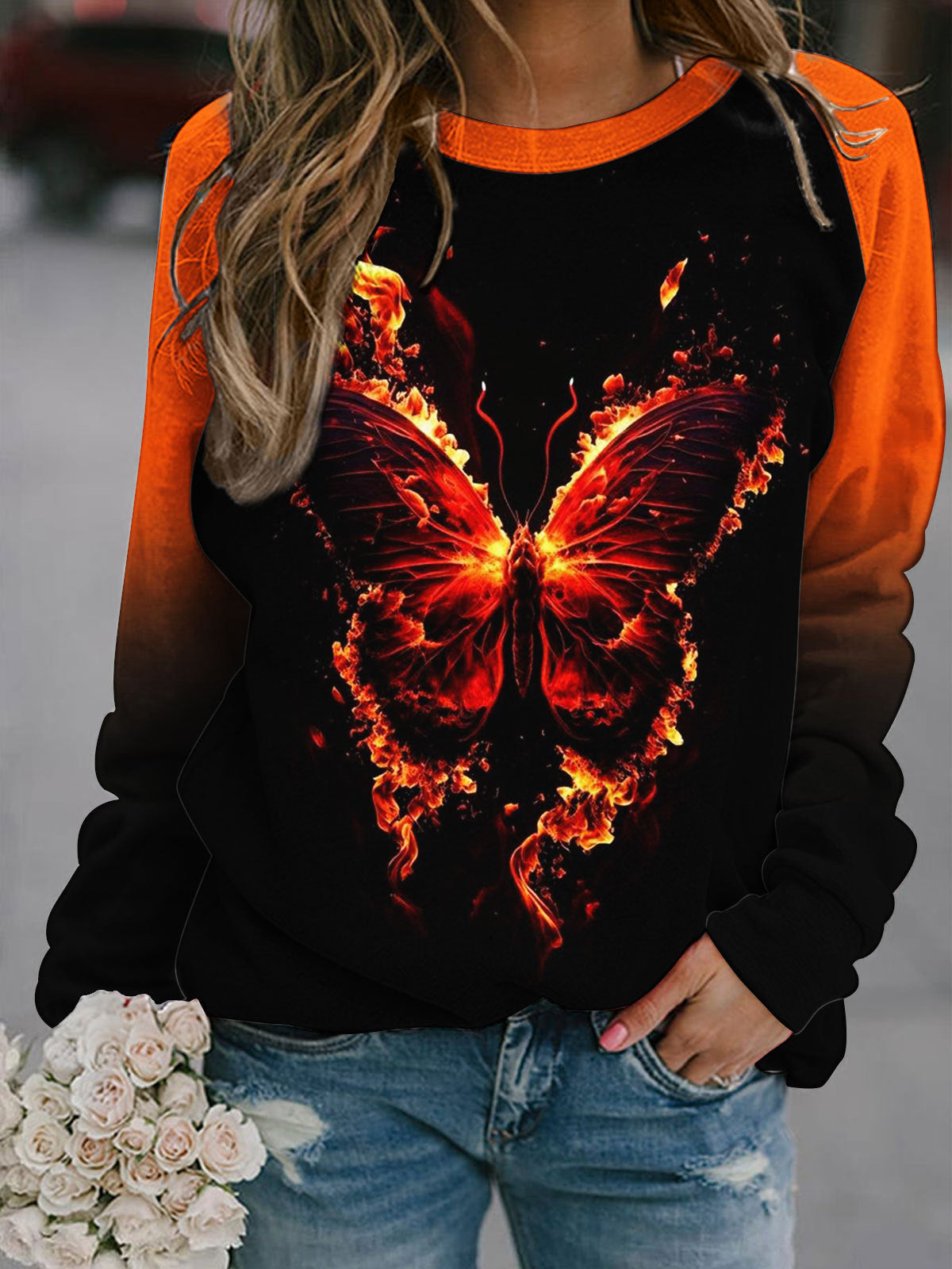 Women's Butterfly Print Long Sleeve Top