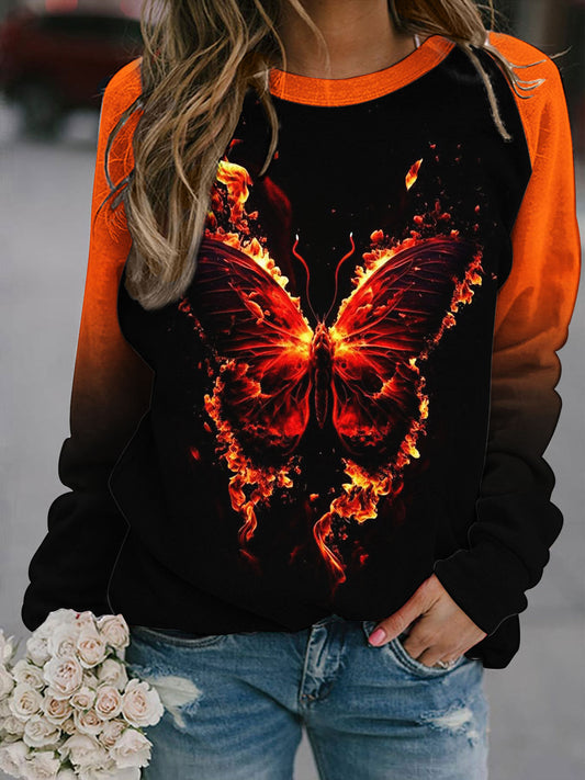 Women's Butterfly Print Long Sleeve Top