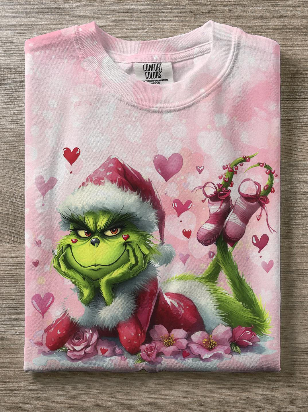 Valentine's Day Green Cartoon Characters Crew Neck T-shirt