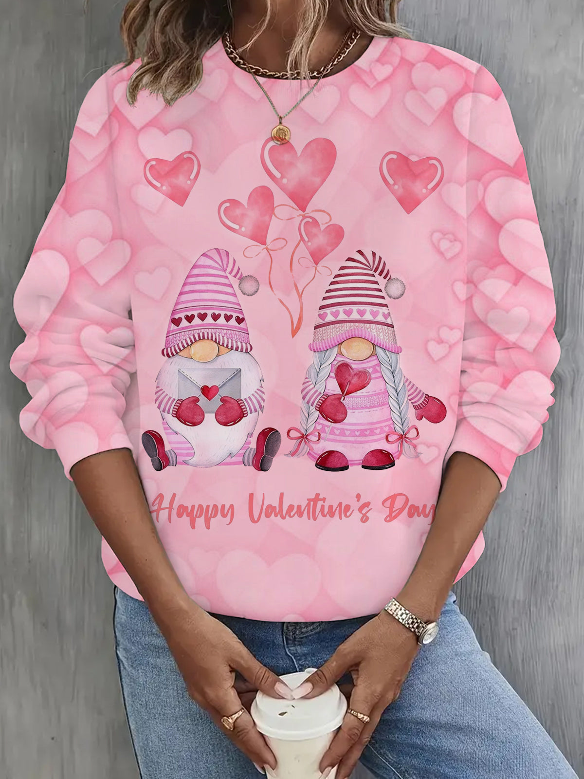 Women's Valentine Gnome Long Sleeve Casual Top