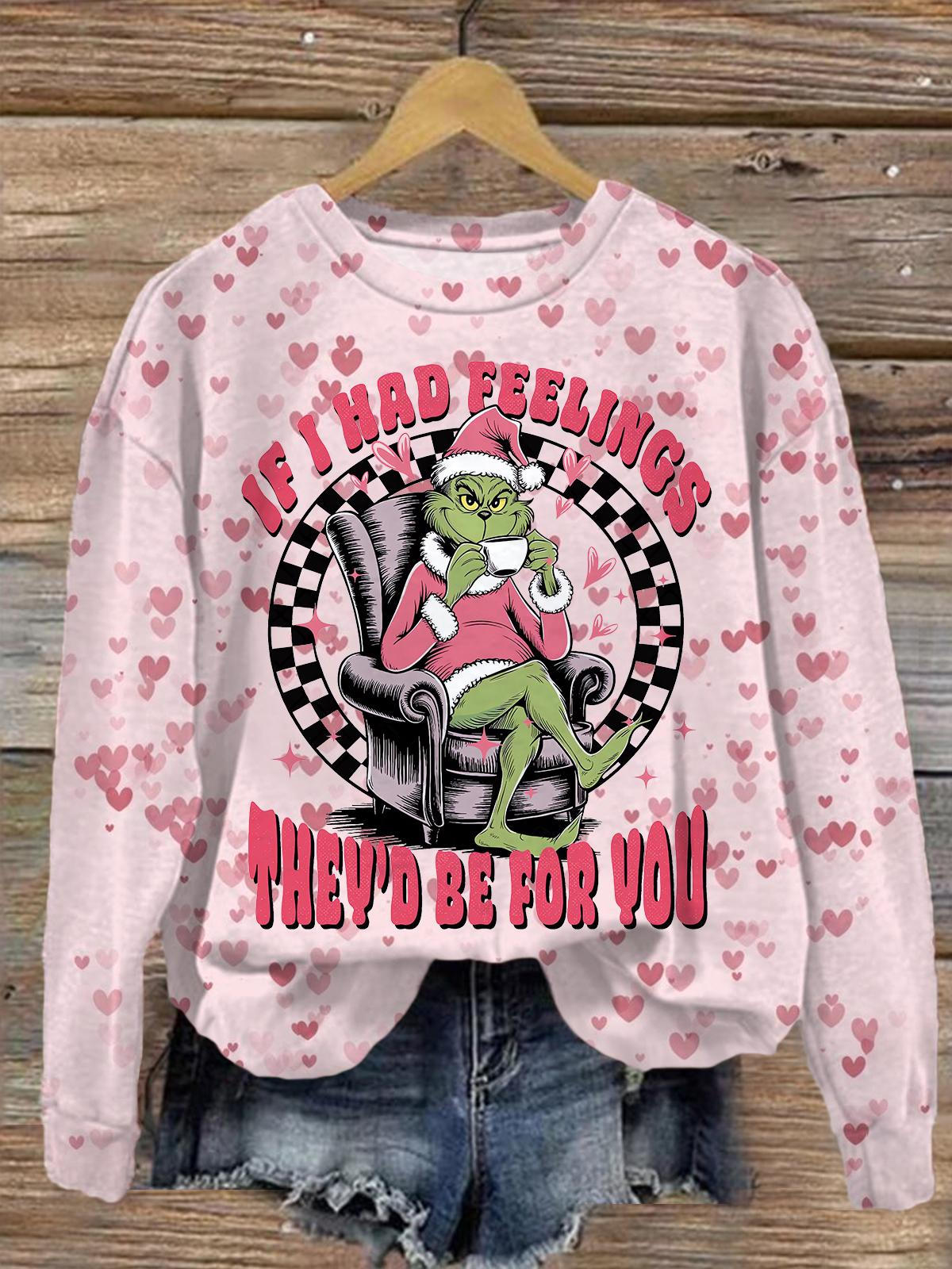 If I Had Feelings Printed Long Sleeve Casual Top