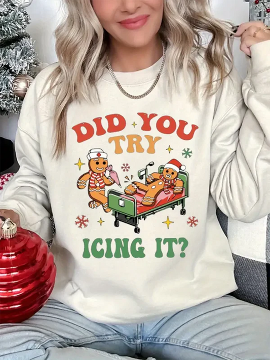 Women's Did You Try Fun Print Crew Neck Long Sleeve Top