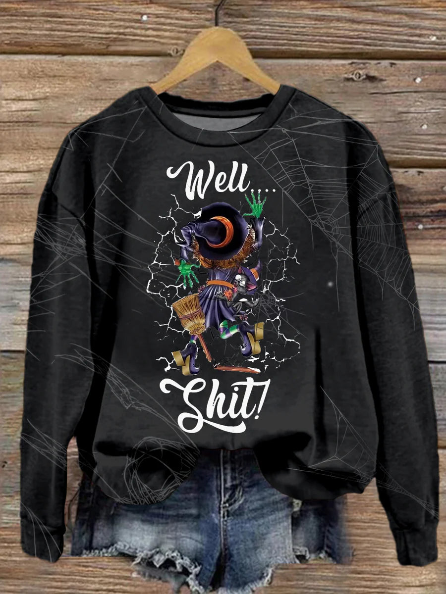 Funny Witch Print Casual Long Sleeve Sweatshirt