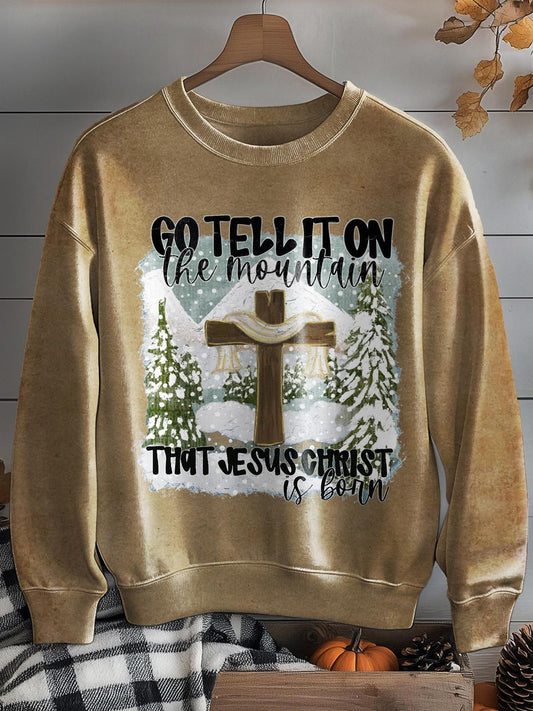 Go Tell It On The Mountain That Jesus Christmas Print Long Sleeve Top