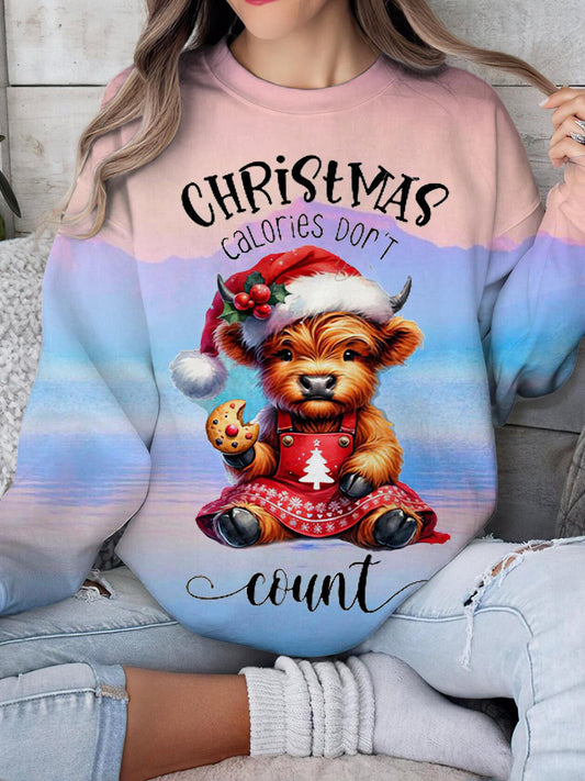 Women's Christmas Calories Don't Cow Print Long Sleeve Top