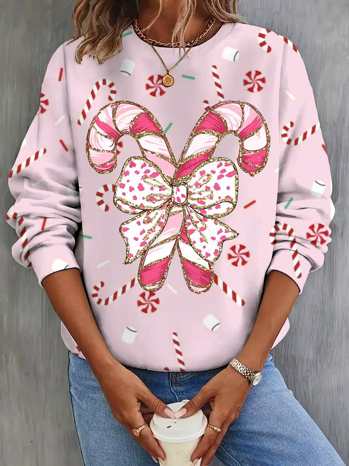 Women's Lollipop Bowknot Cute Print Casual Long Sleeve Top